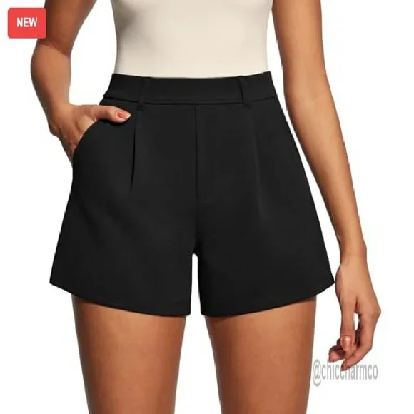 High Waisted Wide Leg Pleated Dress Shorts for Women Business Casual